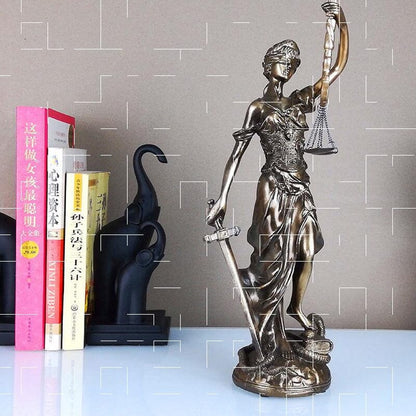 Resin Lady Justice Figure 12-Inch Bronze-Look Statue for Office Desk Library Study Law Firm Decor Legal Symbol Figurine Bookshelf Ornament