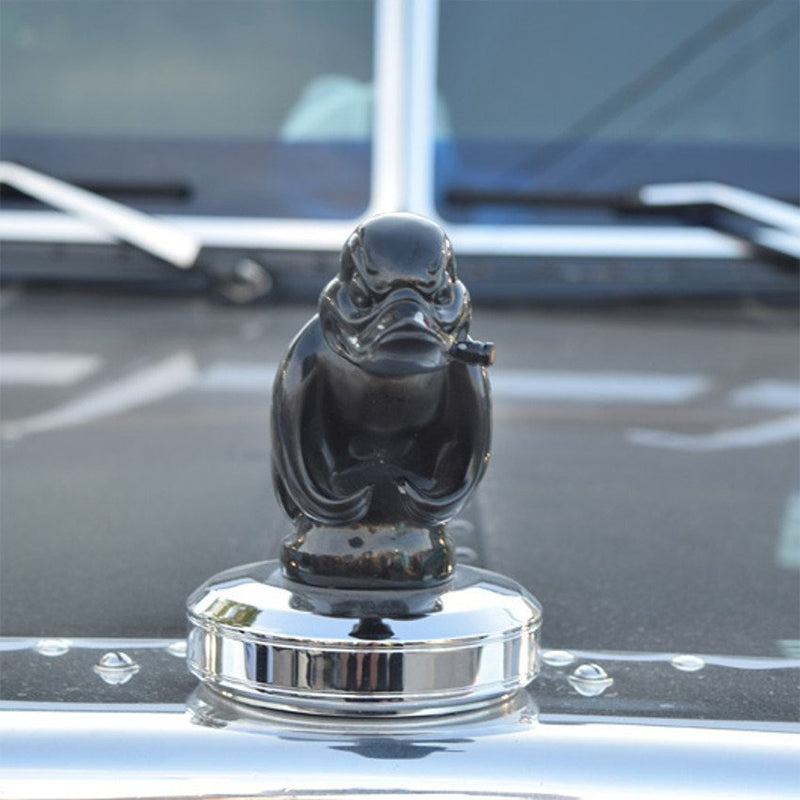 Chrome Duck Radiator Ornament – Classic Car Accent Figurine for Grille or Desktop Display – Silver & Black Finish