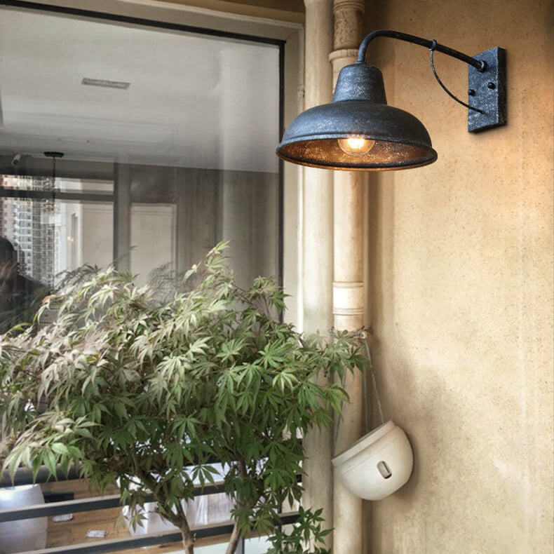 Industrial Iron Outdoor Wall Light – Weather-Resistant Single-Bulb Fixture for Patio, Porch & Garden – E26 Hardwired Sconce