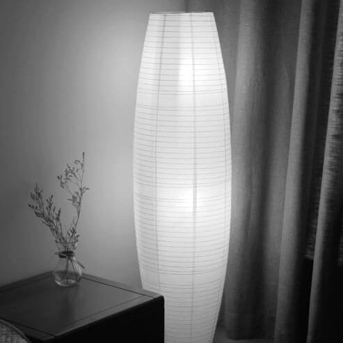 Dual-Socket Upright Lamp with Rice Paper Diffuser 54-Inch Tall White or Black for Bedside & Lounge