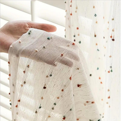 Sheer Voile Window Panel with Embroidered Rainbow Arcs – Playful Light-Filtering Drape for Kids Room, Nursery, Living Space & Balcony