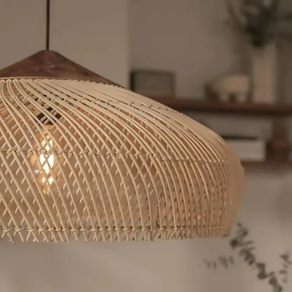 Woven Bamboo Hanging Light 24 Inch Natural Shade Adjustable Cord E26 Socket Boho Farmhouse Ceiling Fixture for Dining Room Kitchen Island Li