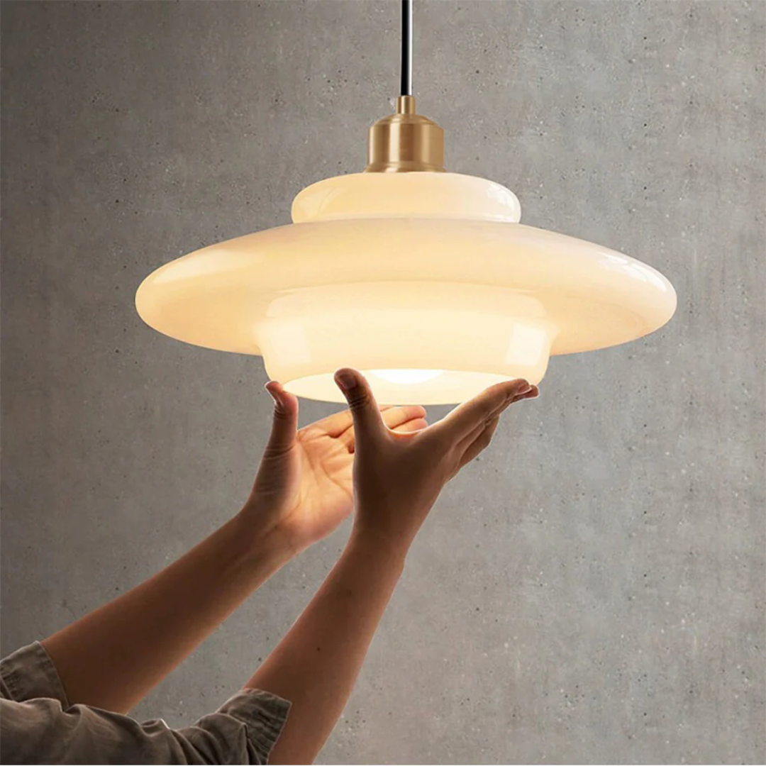 Adjustable Drop Ceiling Light with Cream Glass Shade and Gold Finish for Dining Room Kitchen Island Counter 47 in Cord E27 Socket Modern Far