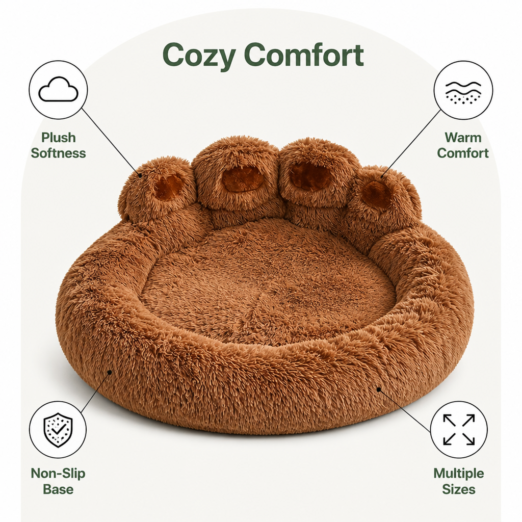 Ortekor Bear Paw Plush & Non-Slip Dog Bed