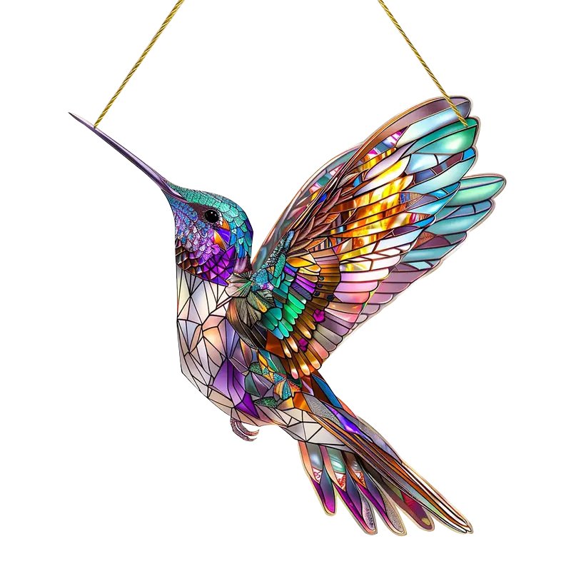 Acrylic Hummingbird Window Suncatcher Panel – Hanging Stained Glass Garden Ornament for Windows, Porch, Yard Decoration – Bird Lover Gift