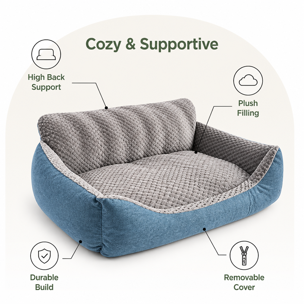 Ortekor Extra-Thick Plush & High Backrest Dog Sofa Bed (Removable Cover)