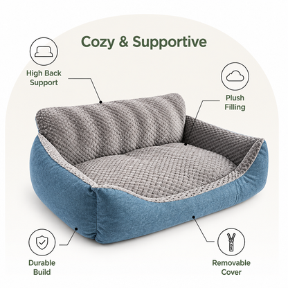 Ortekor Extra-Thick Plush & High Backrest Dog Sofa Bed (Removable Cover)