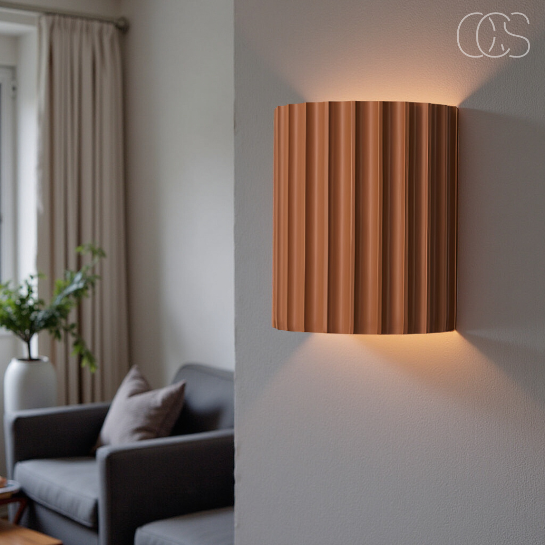Ridged Round LED Wall Sconce with Warm Ambient Up & Down Light for Hallway, Bedroom & Living Room | Modern Minimalist Design in Four Earth