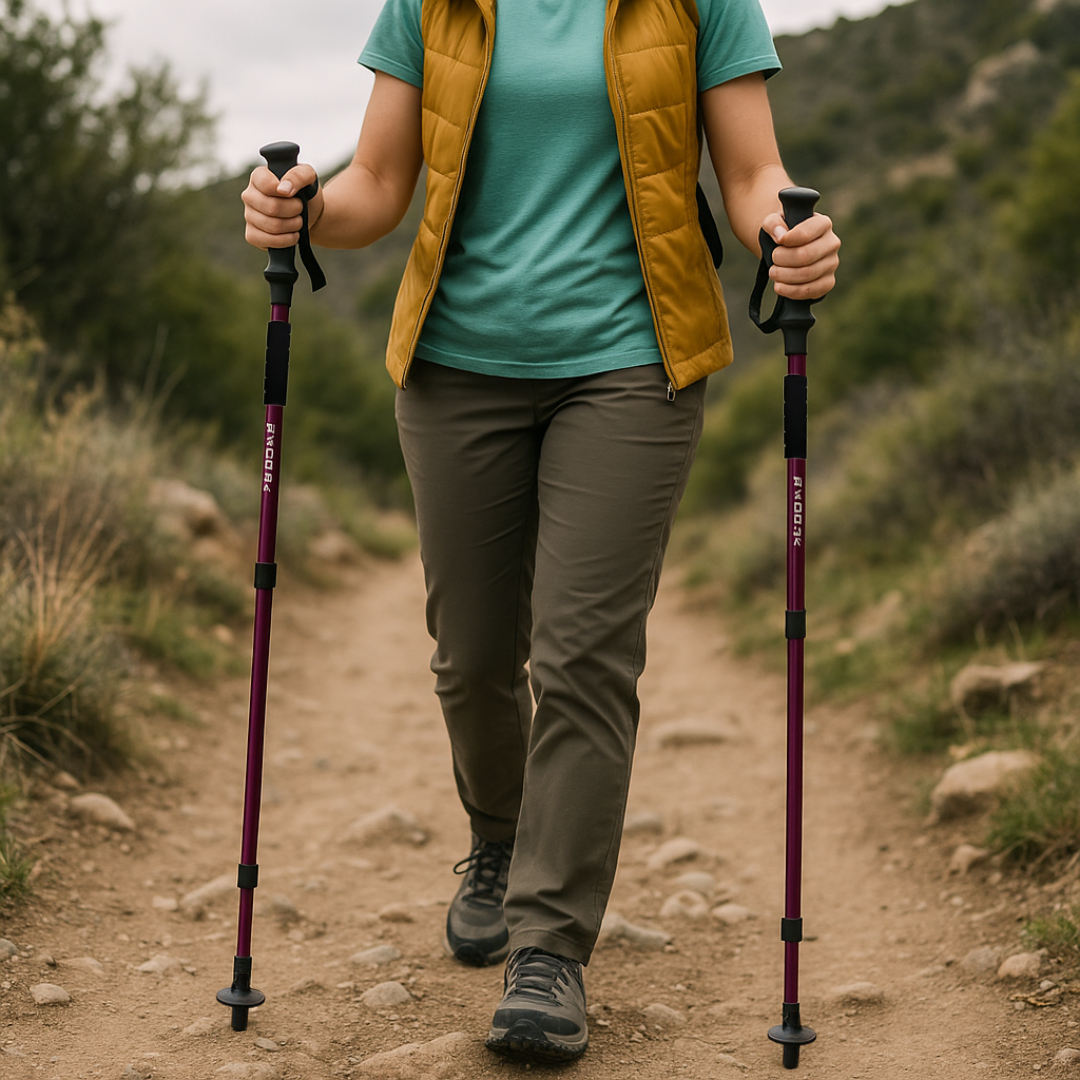 Collapsible Trekking Poles 4-Section Aluminum Hiking Sticks Adjustable 25-53 in for Men Women Trail Walking Backpacking Mountains