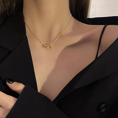 Interlocking Double Heart Pendant Titanium Steel Chain Necklace for Women Anniversary Valentines Day Jewelry Gift with Optional Spinning
