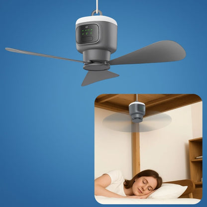 Portable Remote-Control Ceiling Fan with LED Light & 30-Hour Battery Life | Compact Design for Home & Travel