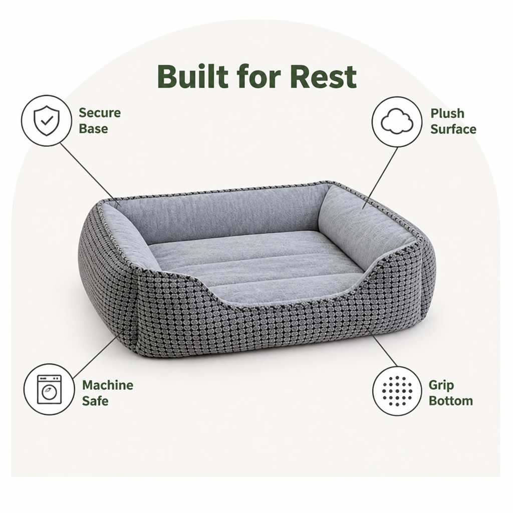 Ortekor Flannel & Machine Washable Non-Slip Dog Bed
