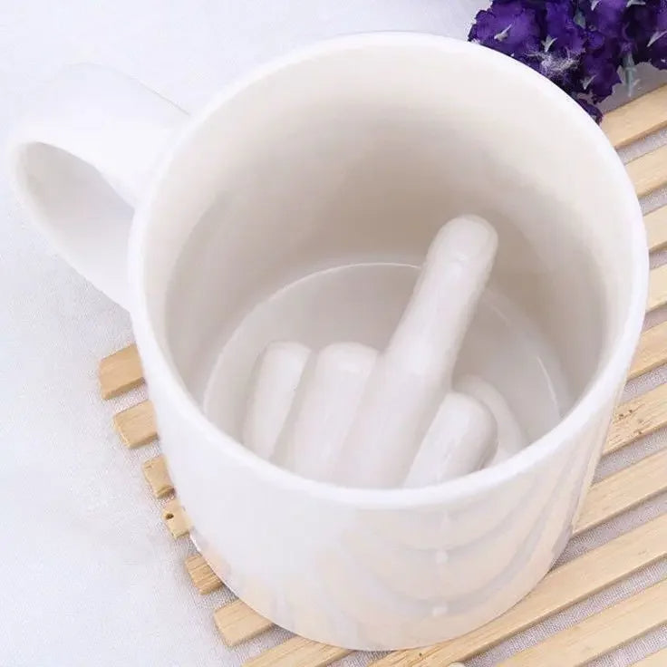 Novelty Coffee Mug with Raised Finger Handle White Ceramic 12 oz for Home Office Kitchen