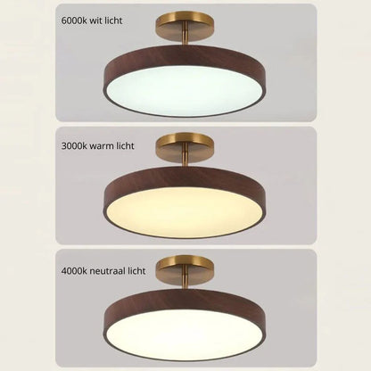 Semi-Flush Mount LED Fixture with Wood Grain Accent for Bedroom, Living Room & Dining Room Ambient Lighting