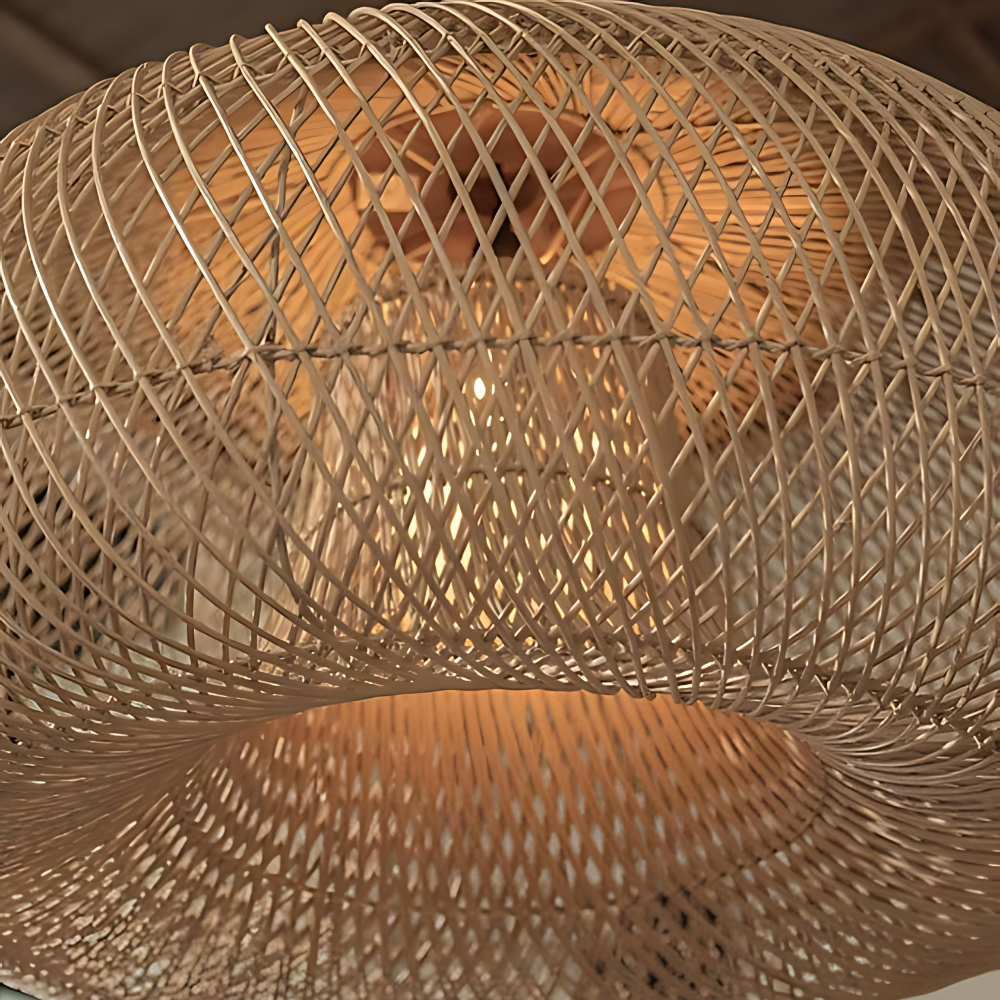 Woven Rattan Ceiling Light Fixture E26 Natural Boho Hanging Lamp for Dining Kitchen Island Bedroom Ambient Lighting Handcrafted Organic Text