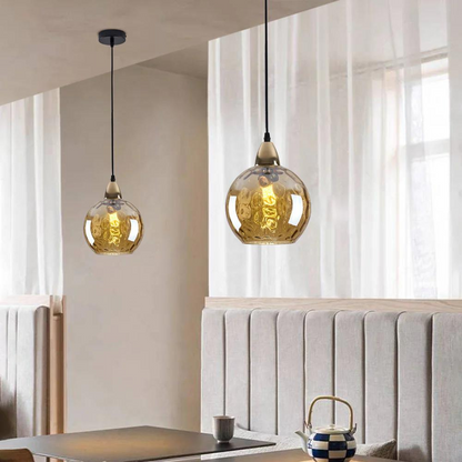 Textured Glass Globe Hanging Light 7.9 Inch Dining Room Island Fixture Adjustable Height Modern Sphere Pendant Minimalist Ceiling Lamp for K