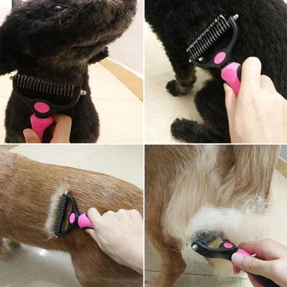 Dual-Blade Pet Deshedding Brush for Dogs & Cats – Stainless Steel Grooming Comb for Medium to Long Coats