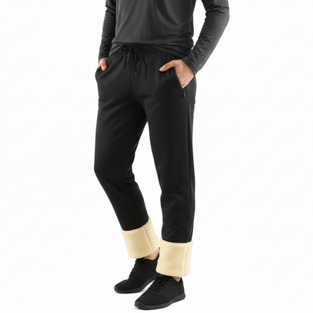 Thermal Fleece-Lined Joggers with Zippered Pockets – Winter Sweatpants for Men