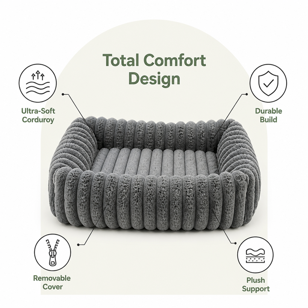 Ortekor Neck-Supporting Extra-Soft Corduroy Bolster Bed (Removable Cover)