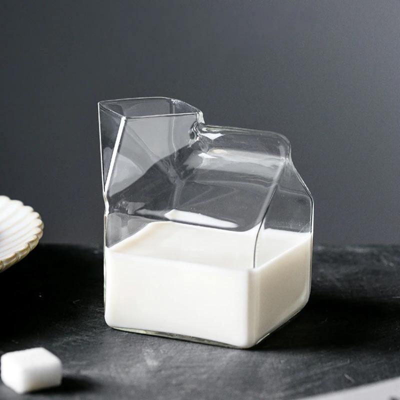 Compact Glass Milk Carton Mug