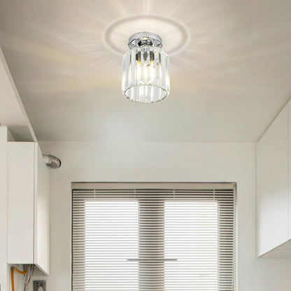 Decorative Flush Mount Light Fixture with Glass Cube and Metal Accents E27 Socket for Entryway Bedroom Small Room Ambient Overhead Lighting