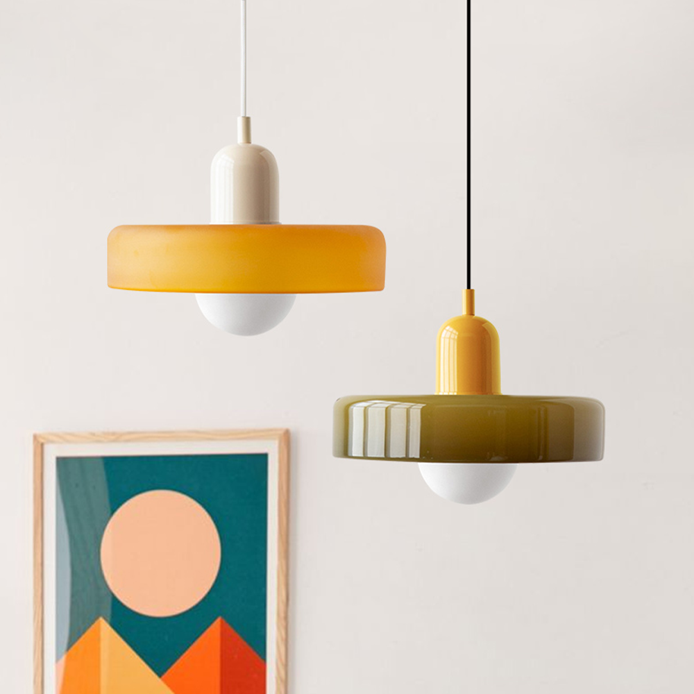 Handcrafted Art Glass Dome Pendant Light, Adjustable Modern Hanging Fixture for Dining Room Kitchen Island Living Room