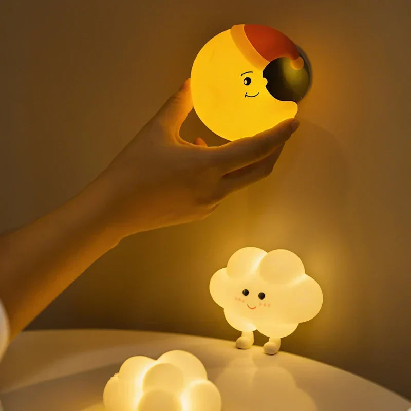 Kids Night Light LED Lamp Star Moon Cloud Rechargeable USB Cordless Bedside Nightlight Nursery Baby Toddler Room Decor 3 Brightness Levels