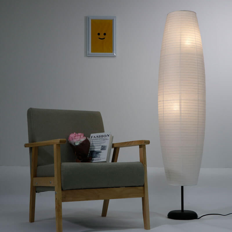 Dual-Socket Upright Lamp with Rice Paper Diffuser 54-Inch Tall White or Black for Bedside & Lounge