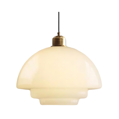 Tiered Glass Hanging Fixture with Brass Frame in Gold – 12-Inch Statement Lamp for Dining Rooms, Bedrooms & Hallways – Art Deco Style Ceilin
