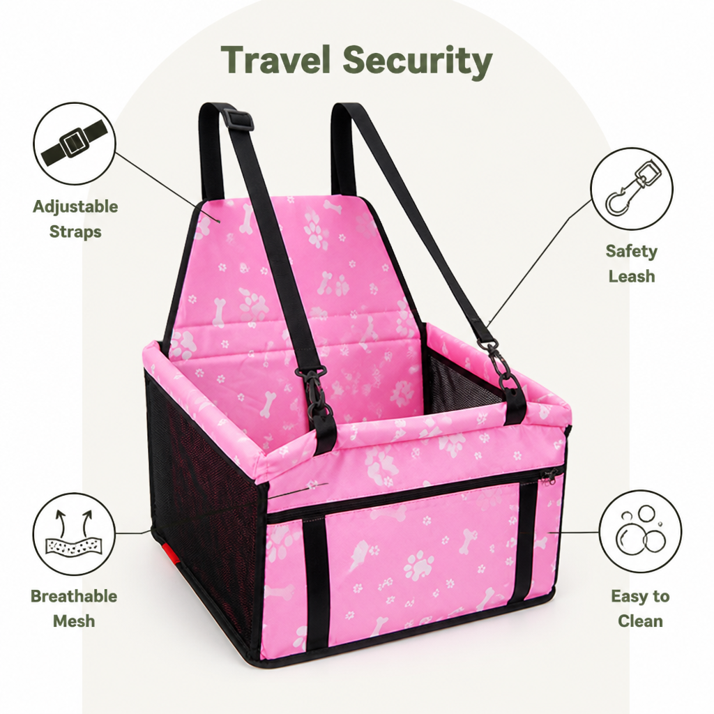 Ortekor Elevated Washable Car Booster Seat (Safety Leash & Adjustable Straps)