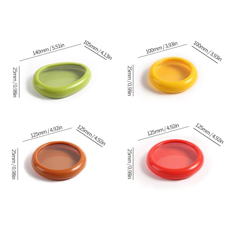 Stretch-Seal Half-Fruit Storage Containers with Snap-On Lids, Set of 4 Nesting Bins for Avocado Lemon Onion Tomato, BPA-Free Fresh Keeper
