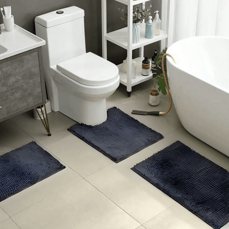 Plush Chenille Bathroom Rug Anti-Slip Water-Absorbing Floor Mat for Shower Bath Toilet Blue 20×31 Inch Soft Polyester Non-Skid Backing for W