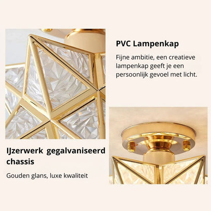 Flush Mount Star Ceiling Light Fixture Gold Metal E27 Socket 8 Inch Diameter Geometric Decor for Bedroom Hallway Entryway