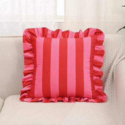 Ruffle Striped Cushion Cover - Soft Microfiber Blend, Cozy Design