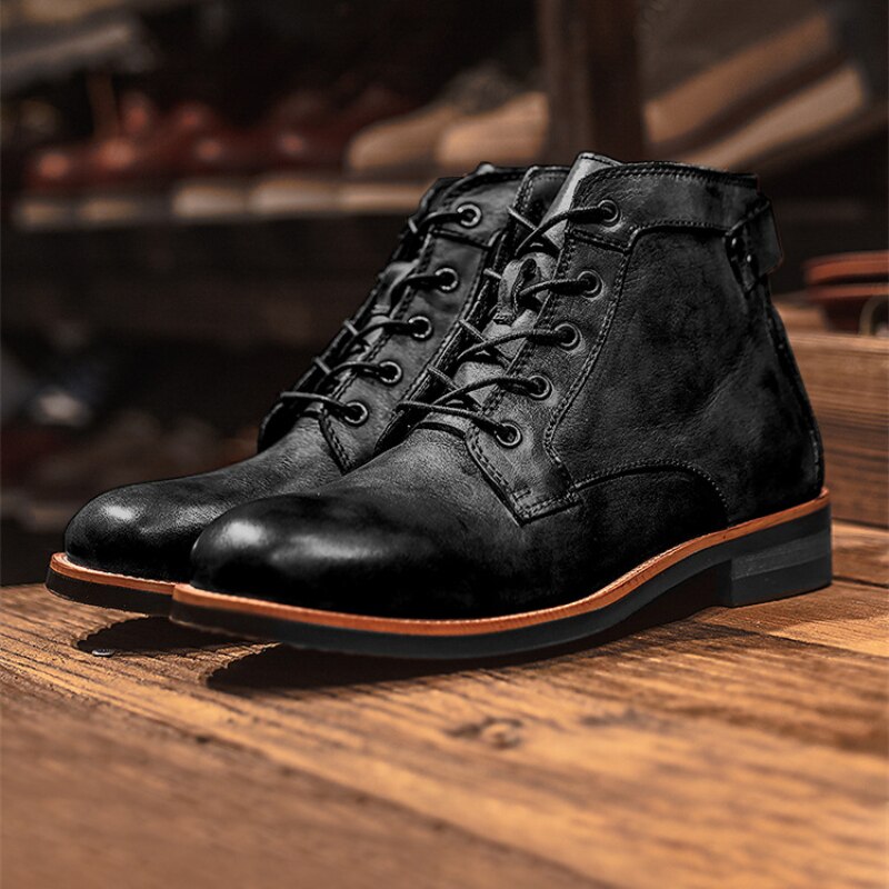 Men's Leather Work Boots with Cushioned Insole – Durable All-Weather Footwear for Daily Wear & Professional Use