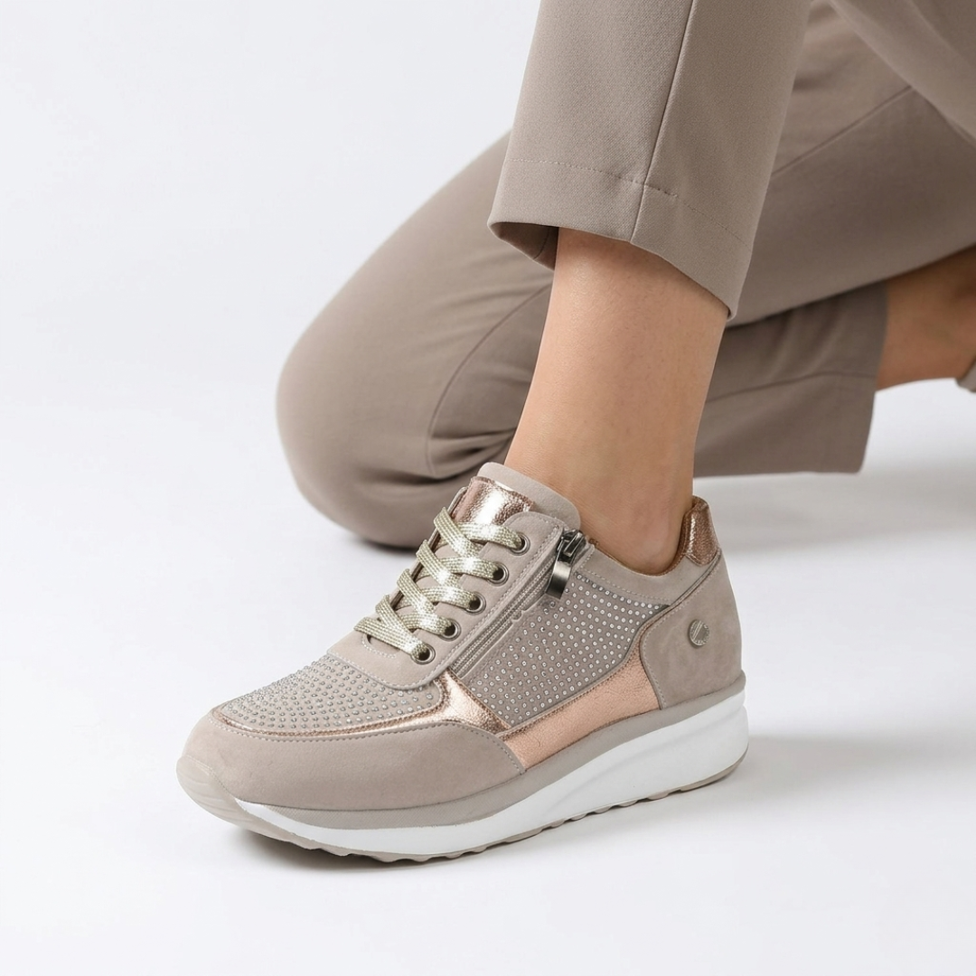 Women's Cushioned Walking Sneakers with Side Zipper – Lightweight Everyday Shoes for Work, Travel & Casual Outings