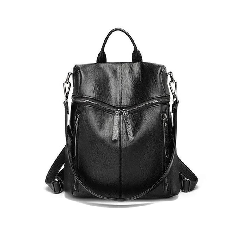 Genuine Leather Backpack with Multiple Compartments for Work School Travel Everyday Carry Women's Stylish Daypack