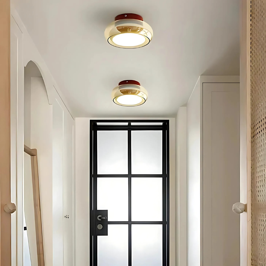 Flush Mount LED Ceiling Light 24W Amber Glass 12 Inch Warm White for Bedroom Hallway Entry Retro Style Modern Fixture Home Lighting