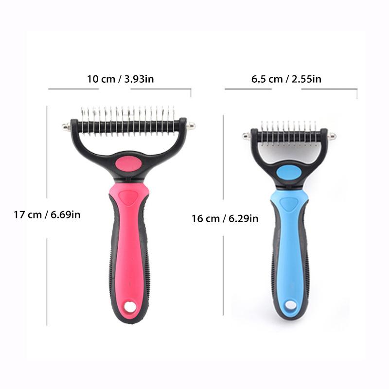 Dual-Blade Pet Deshedding Brush for Dogs & Cats – Stainless Steel Grooming Comb for Medium to Long Coats