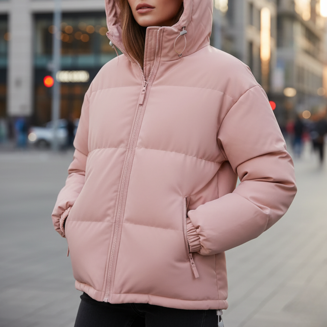 Hooded Puffer Jacket for Women – Water-Resistant Quilted Winter Coat with Side Pockets for Everyday Wear, Travel & Outdoor Activities
