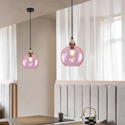 Textured Glass Globe Hanging Light 7.9 Inch Dining Room Island Fixture Adjustable Height Modern Sphere Pendant Minimalist Ceiling Lamp for K