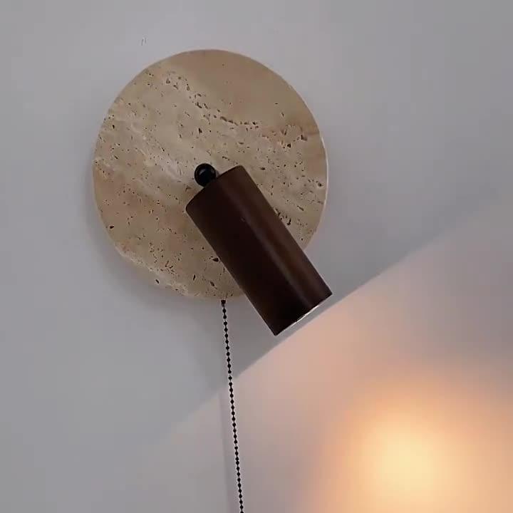 Rotatable Travertine Stone Sconce 7 Inch Adjustable Bedside Reading Light Warm LED Wall Mount Task Lighting Fixture for Bedroom Living Room