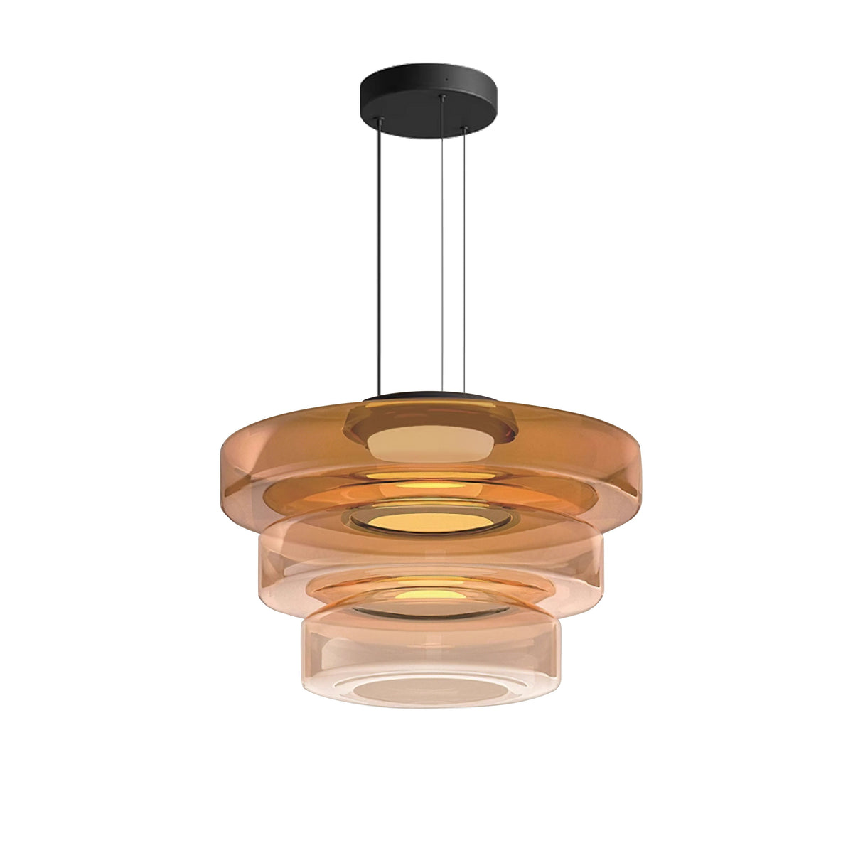 Tiered Glass Hanging Fixture 12 in Amber for Dining Tables Kitchen Islands Contemporary Statement Overhead Illumination