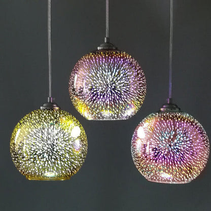 Hanging Ceiling Fixture with Multicolor Glass Shade and Height-Adjustable Cord for Kitchens, Dining Areas, Bars, and Cafés