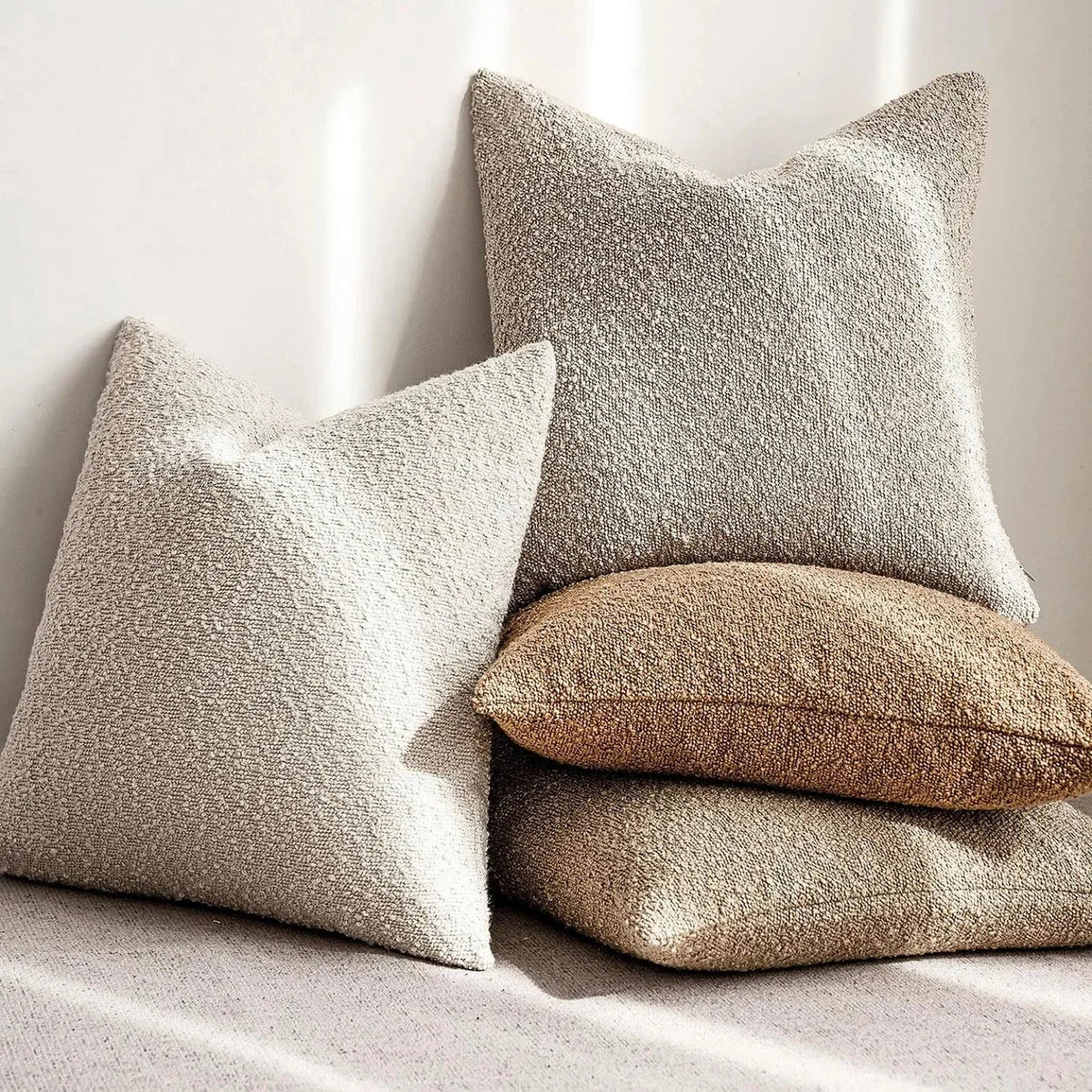 Textured Boucle Pillow Case 18×18 Inches Soft Cover for Couch Bedroom Chair Minimalist Neutral Decor Accent Throw Cushion for Modern Home