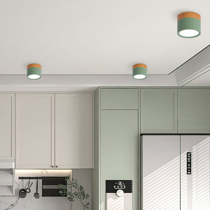 Compact LED Flush Mount Ceiling Light Fixture Wood & Metal Accent for Entryway Hallway Bedroom Kitchen 5W 7W Surface Mount Minimalist Modern