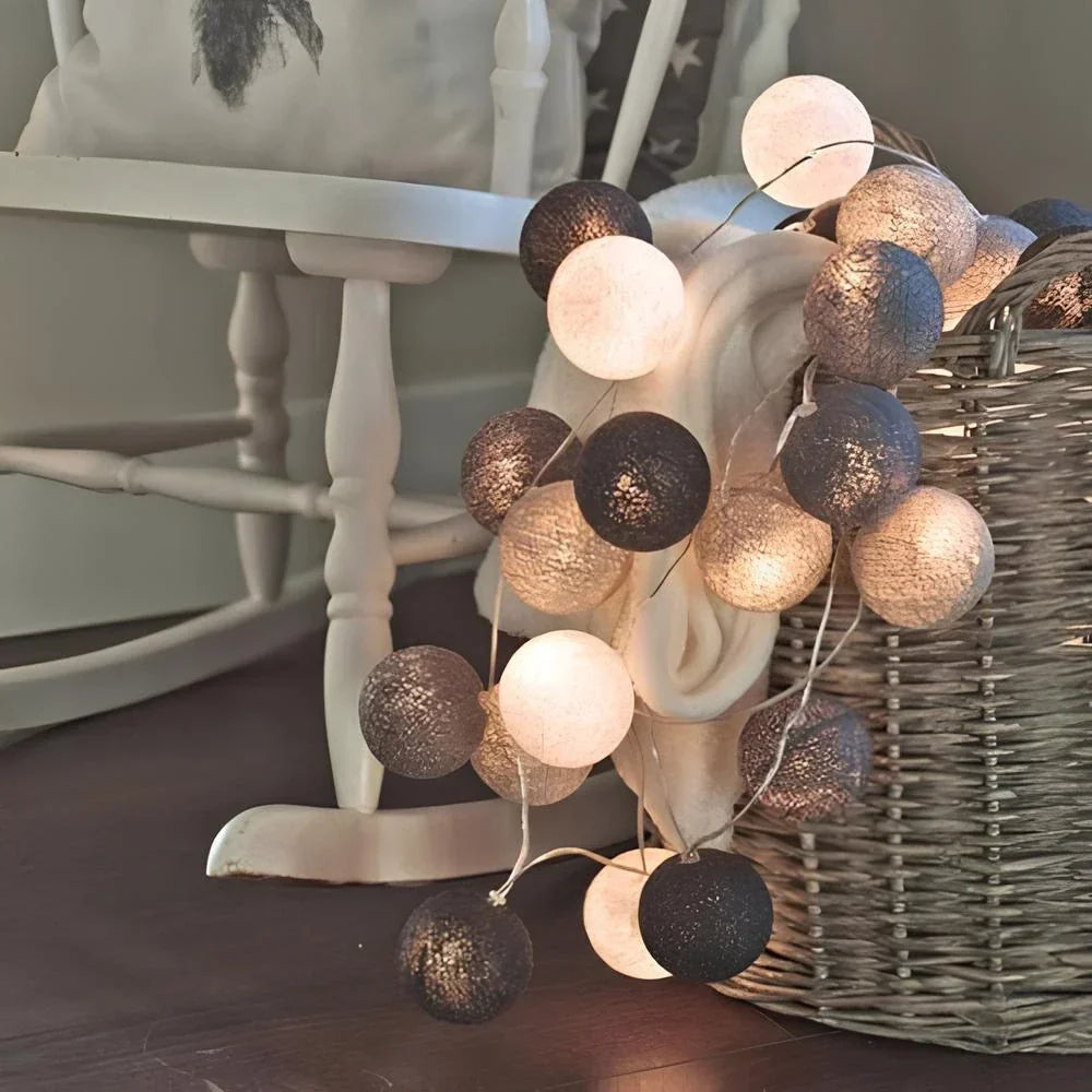 Cotton Ball String Lights LED Garland for Bedroom Living Room Nursery Party Decor USB or Battery Powered Ambient Lighting