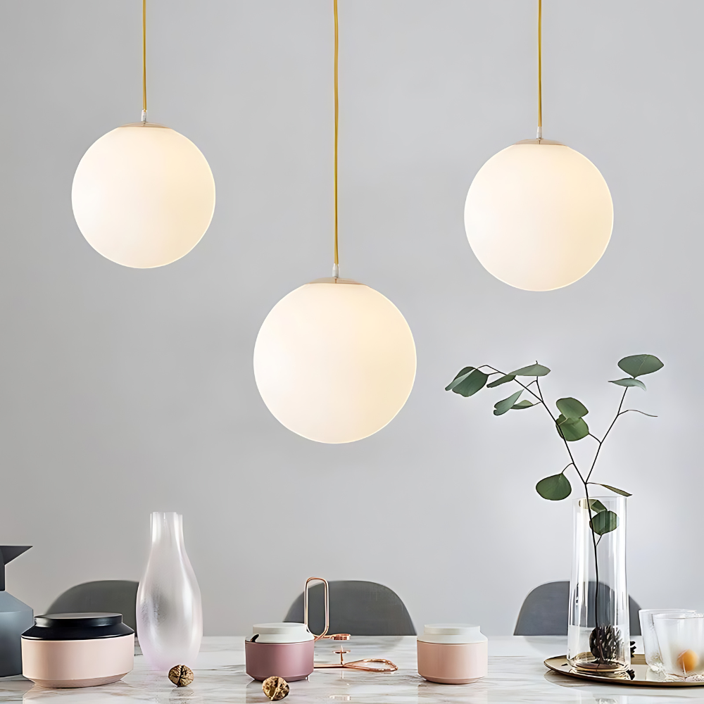 Frosted Glass Globe Hanging Light White Sphere Ceiling Fixture for Kitchen Island Dining Room Bedroom Adjustable Cord Modern Minimalist Desi