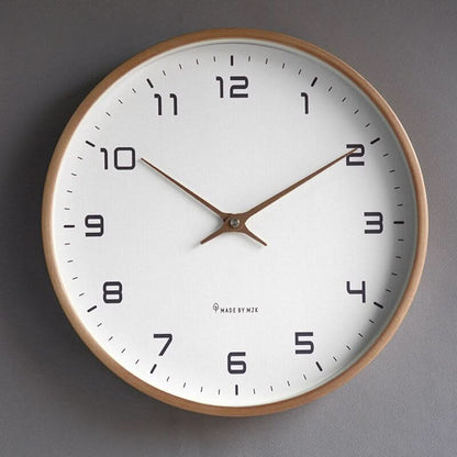 Wood Wall Clock Silent Quartz Movement Minimalist Scandinavian Style for Living Room Bedroom Office Natural Grain Finish