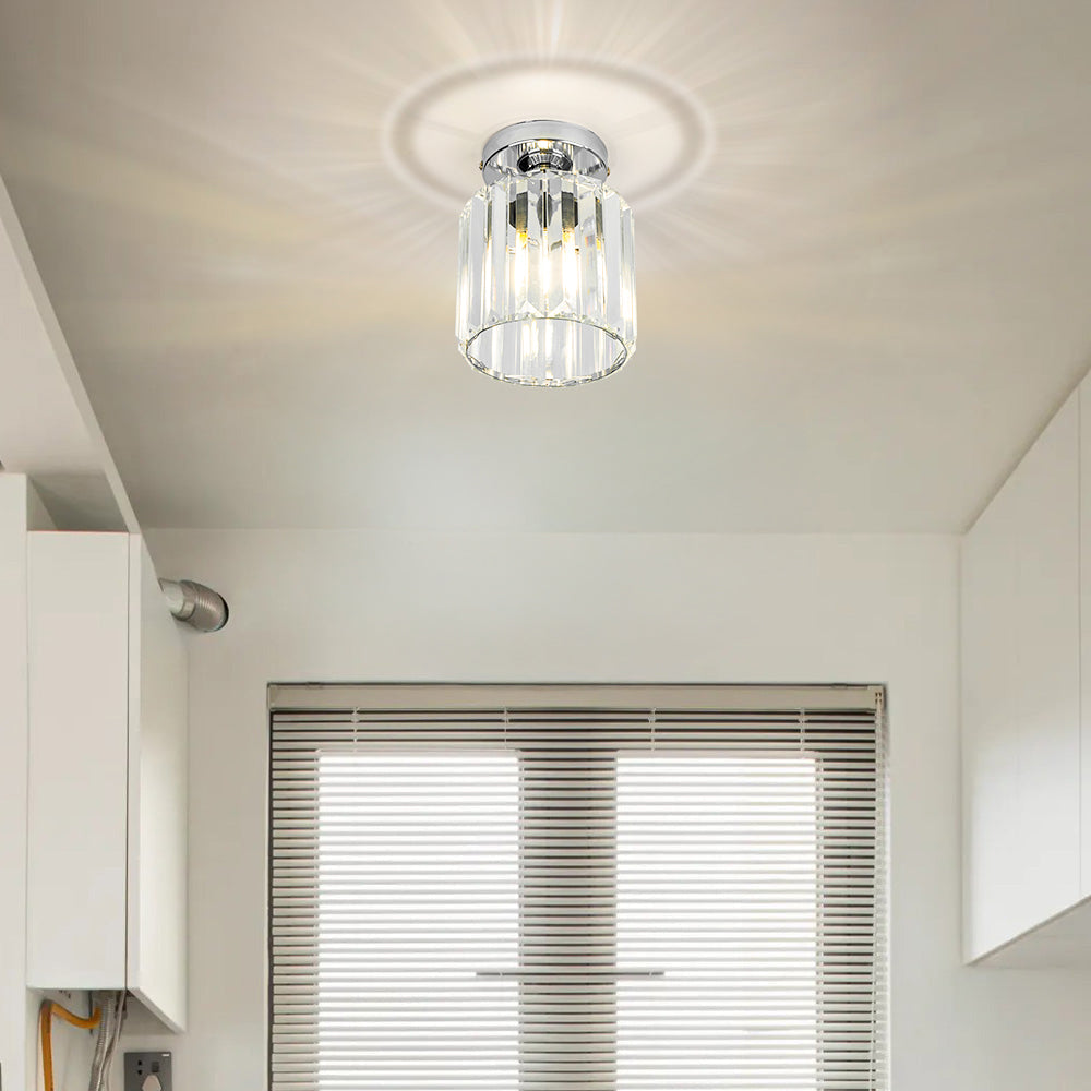 Cube Crystal Flush Mount Ceiling Light with Brass Frame 10 Inch for Bedroom Hallway Entryway Living Room Office Modern Home Lighting Fixture